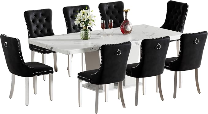 Henf 9 Pieces Faux Marble Dining Table Set - Image 8