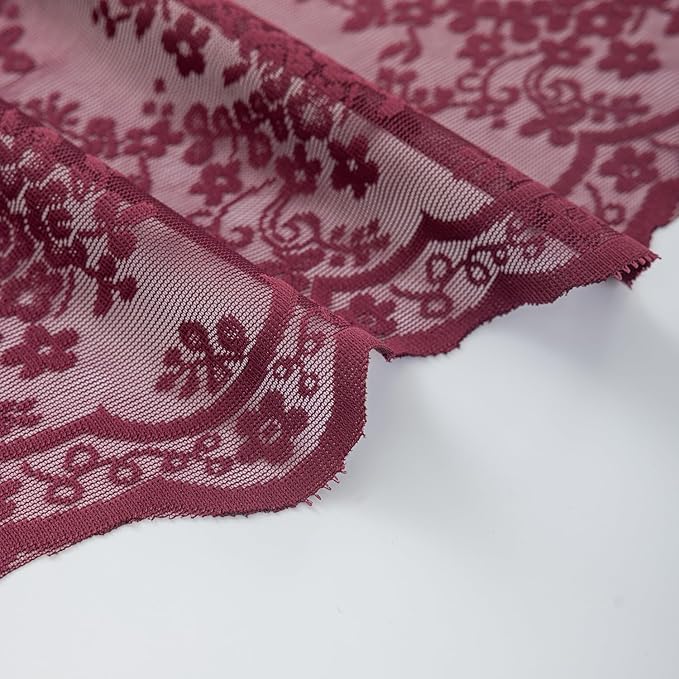 YJ YANJUN Vintage Lace Curtains 96 Inches Long-Victorian Floral Burgundy Xmas - Image 5