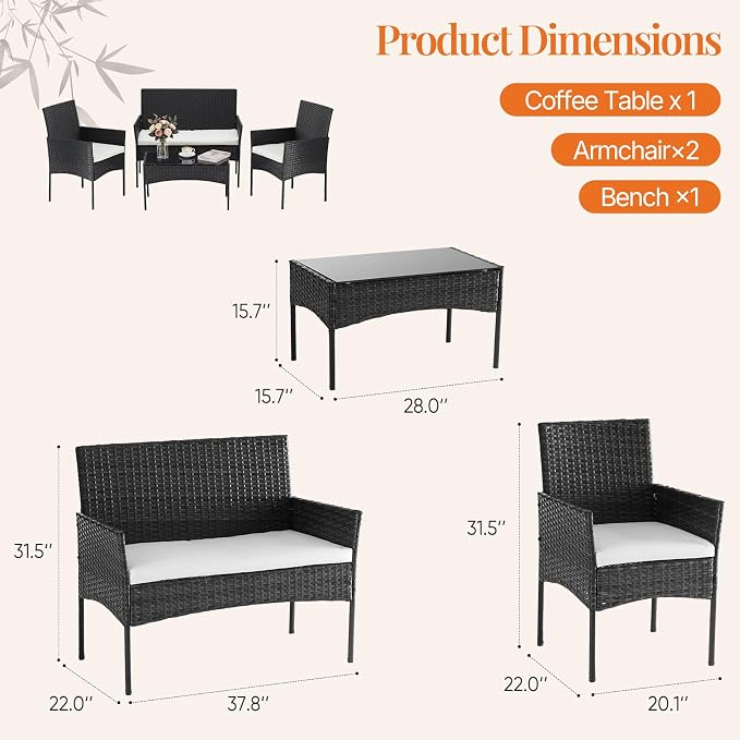 Sweetcrispy 4-Piece Patio Furniture Set, Weather-Resistant PE Rattan Outdoor - Image 3