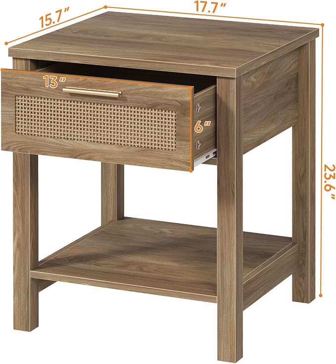 Rattan Nightstand Set of 2, Natural Style Night Stand - Image 2