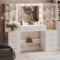 TOKSOM White Vanity Desk with Mirror, Lights & Charging Station, 2 Cabinets and by TOKSOM