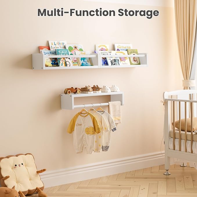 upsimples 2 Pack Nursery Book Shelves, 15.7 Inch Floating Bookshelves - Image 2