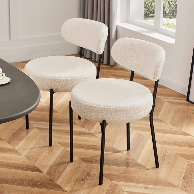 Sweetcrispy Dining Chairs Set of 4, Boucle Upholstered Modern Mid Century Round - Image 7