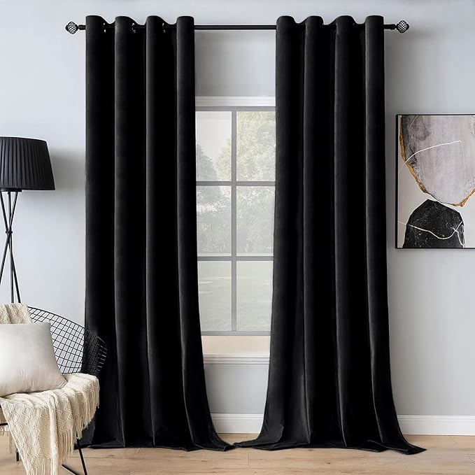 MIULEE Black Velvet Curtains 84 Inches Long Halloween Room Darkening Blackout by MIULEE