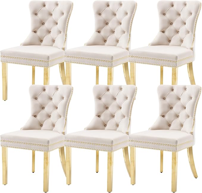 KCC Velvet Dining Chairs Set of 6, Upholstered High-end Tufted Dining Chair by KCC