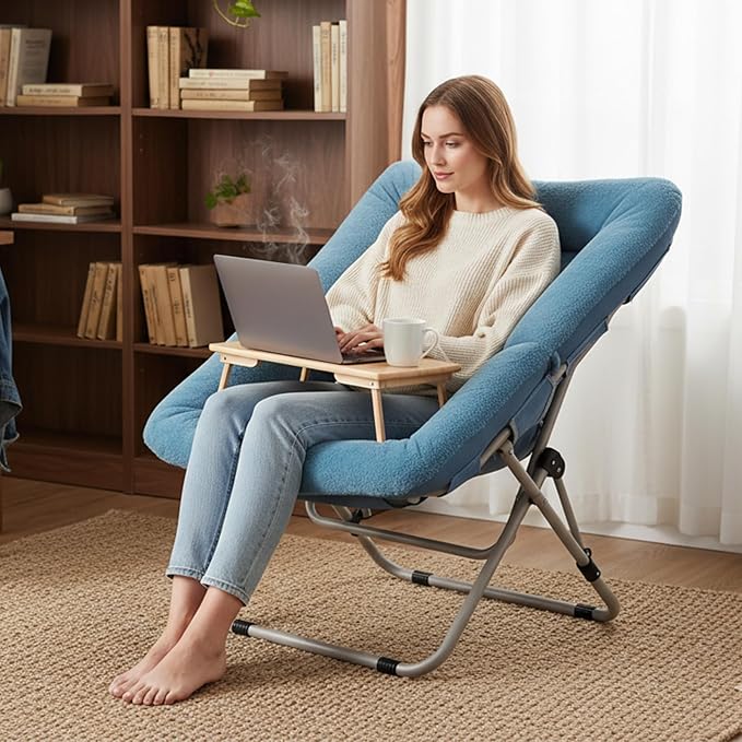 Tiita Comfy Saucer Chair, Soft Faux Fur Oversized Folding Accent Chair - Image 2