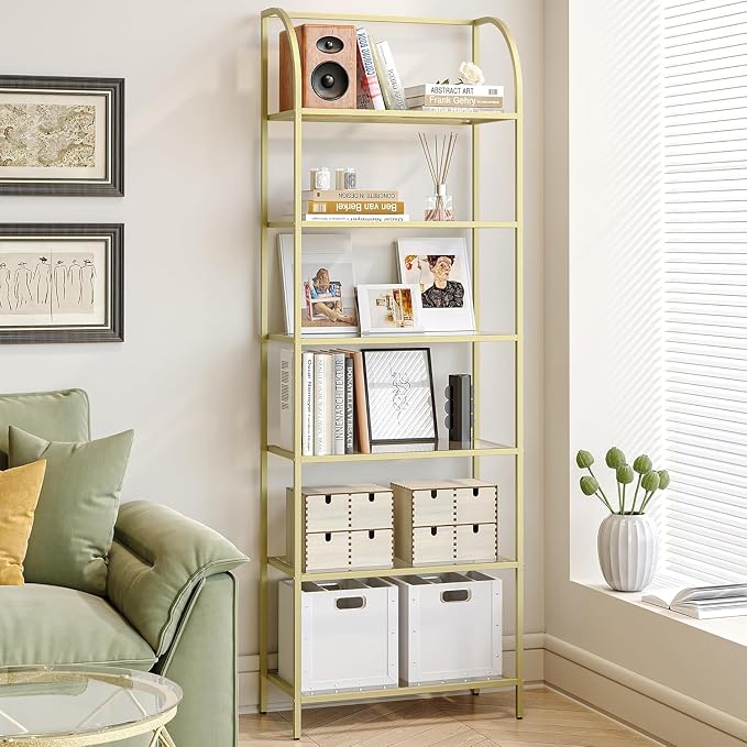 Hzuaneri Bookcase Bookshelf, Tempered Glass Arched Bookshelf by Hzuaneri
