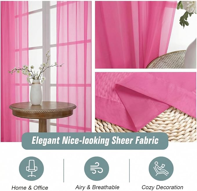 Sheer Curtains 63 Inch Length 2 Panels, Voile Sheer Curtain - Image 4