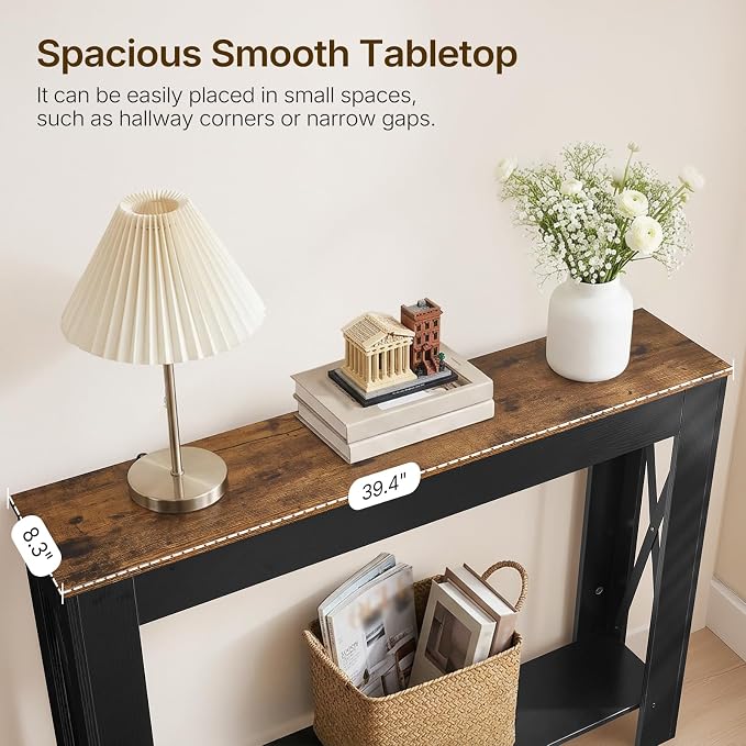 YATINEY Farmhouse Console Table, 39.4'' Small Narrow Entryway Table, Wood Couch - Image 6