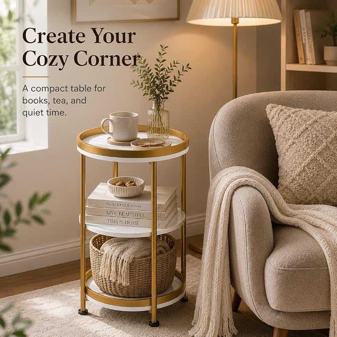 Dulcii Round Side Table with Storage Tray - Image 5