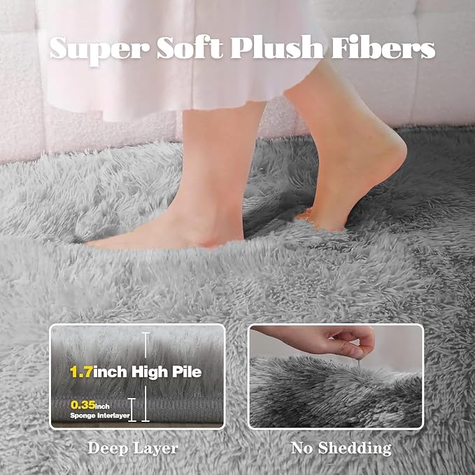 Dark Grey Rugs for Bedroom: 4x6 Fluffy Shag Soft Washable Rug Fuzzy Plush - Image 5