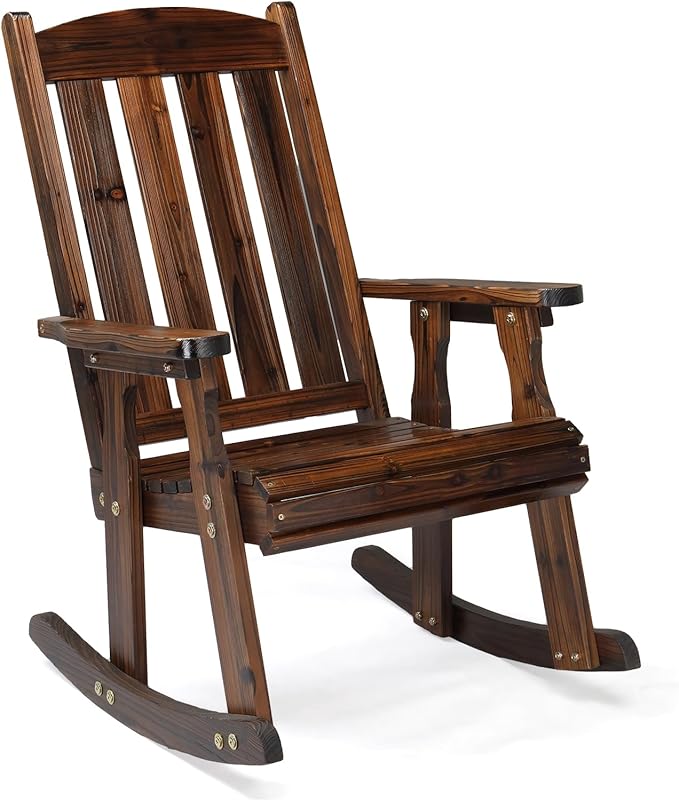 VINGLI Outdoor Rocking Chair, Heavy Duty 600 LBS Wooden Rocking Bench by VINGLI