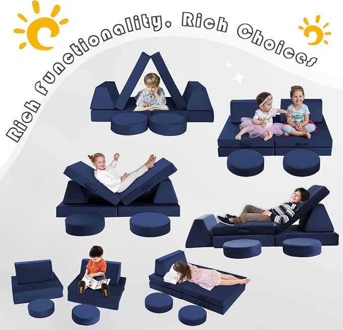 MeMoreCool Kids Couch for Playroom, 8-Piece Modular Toddler Play Couch in Navy - Image 5