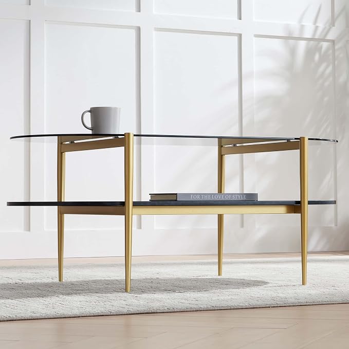 LumFurn Oval Glass Coffee Table, Mid-Century Modern Design, L41 x W21 x H17 inch - Image 4