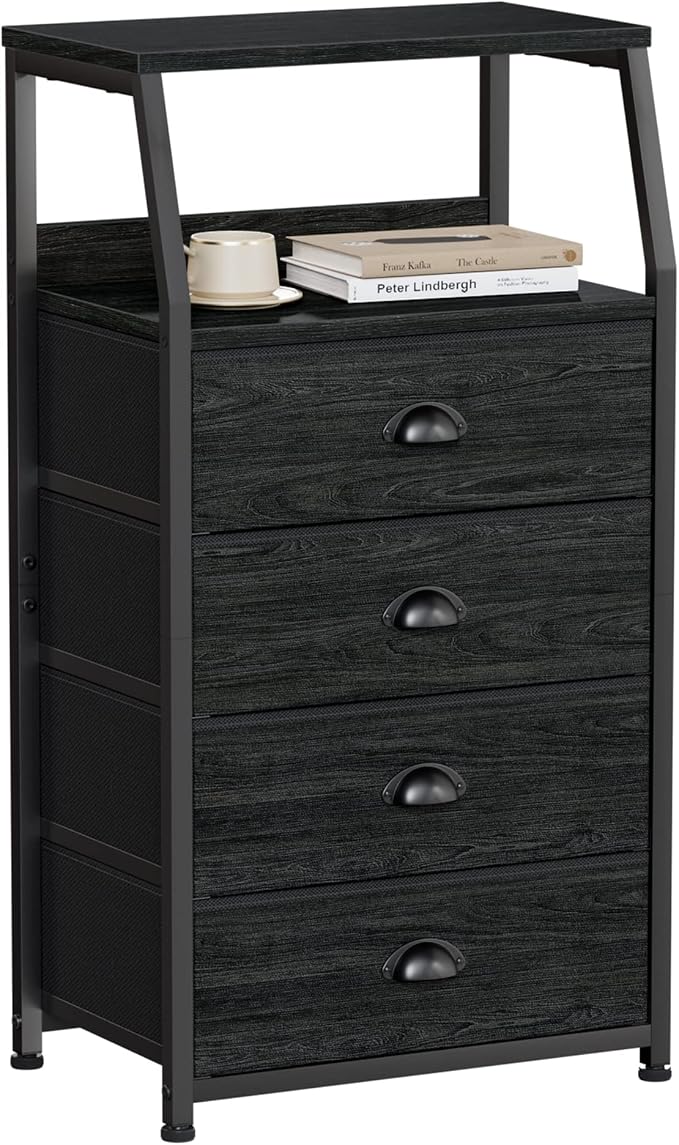Furnulem Tall 4 Drawers Dresser, Vertical Storage Tower Black Dresser by Furnulem