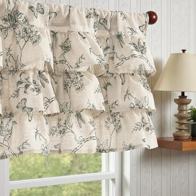 jinchan Ruffled Valance Curtain Linen Floral Kitchen Valance 18 Inch Shabby by JINCHAN