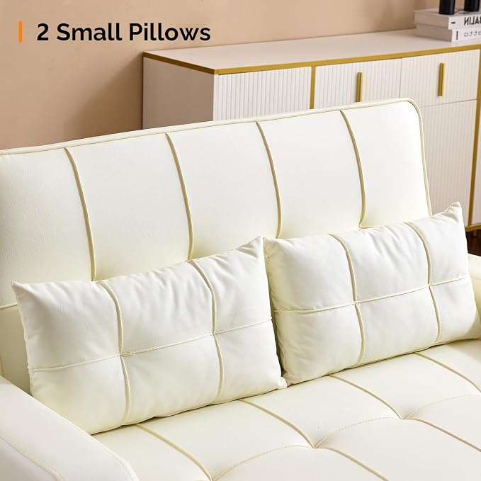 VINGLI Beige Futon Sofa Bed Convertible Loveseat Sleeper Couch, Faux Leather - Image 8