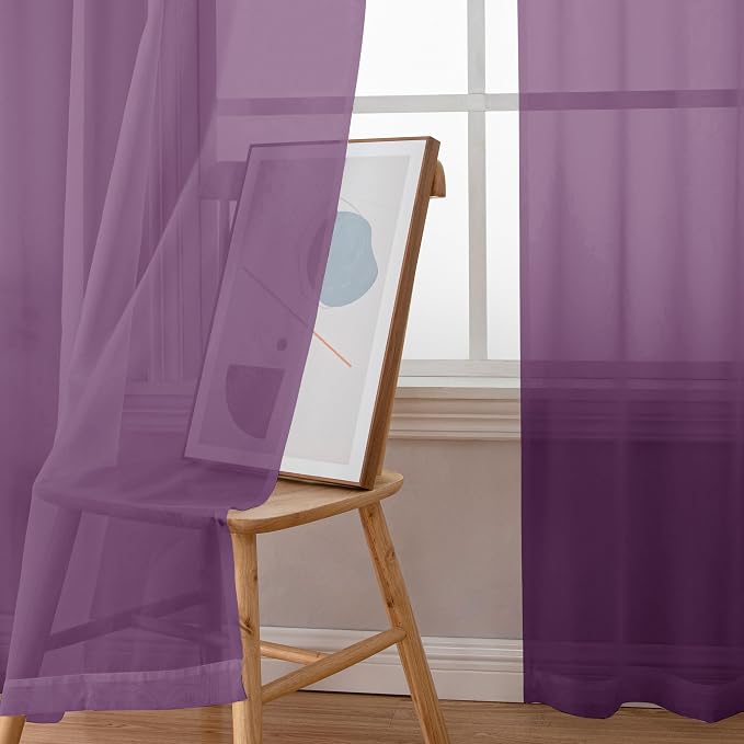 Simplebrand Plum Purple Sheer Curtains 72 Inches Long 2 Panels - Image 4