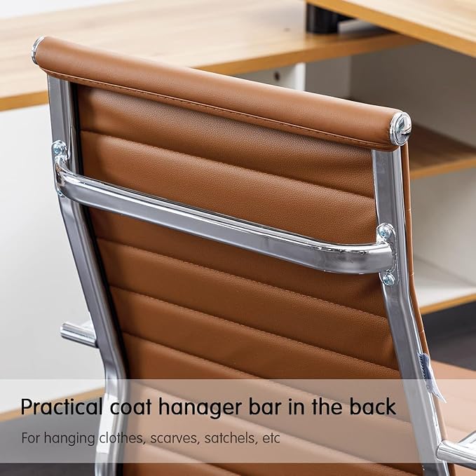 Home Office Chair Ribbed, Modern Leather Conference Waiting Room Chairs - Image 7
