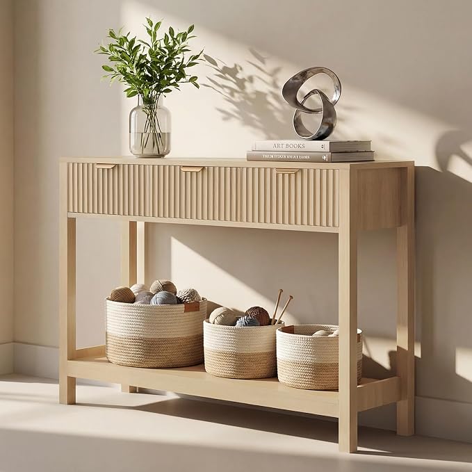 Nasonet Fluted Console Table, Wooden Sofa Table - Image 6