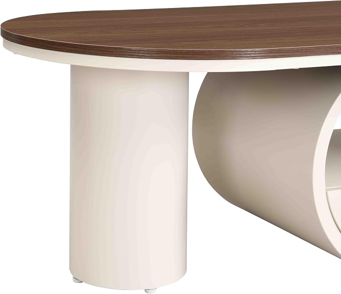 Modern Oval Coffee Table, 47.24" Brown Wood Top Coffee Table - Image 7