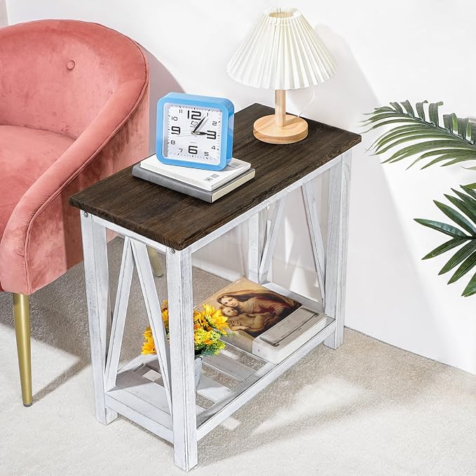 Farmhouse End Table Narrow Side Table Living Room Slim End Tables - Image 2