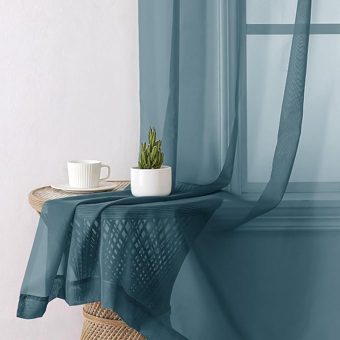 Aiyufeng Dusty Blue Sheer Curtains 45 inches Long, Short Kitchen Window - Image 6