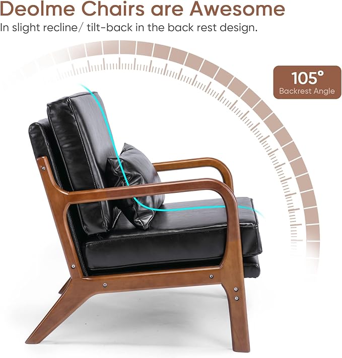 Mid Century Modern Accent Chairs Set of 2 Living Room- Comfy Wood Arm Chair - Image 6