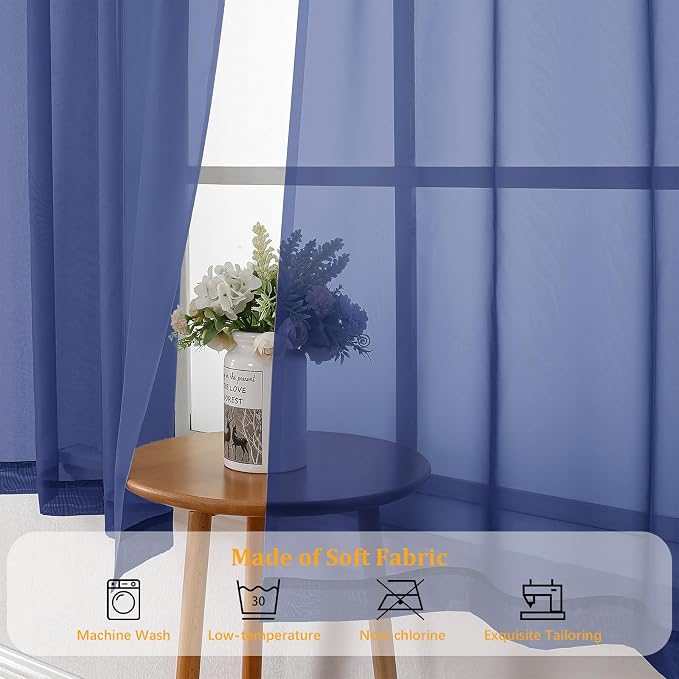 Gwine Royal Blue Valances for Windows, Small Light Filtering Rod Pocket Cafe - Image 8