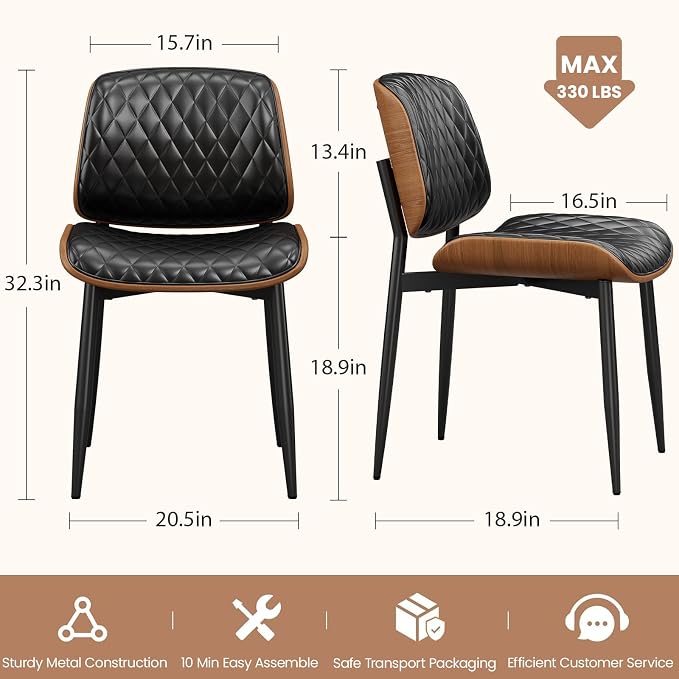 REONEY Dining Chairs Set of 8, Mid-Century Modern Upholstered PU Leather Chairs - Image 2