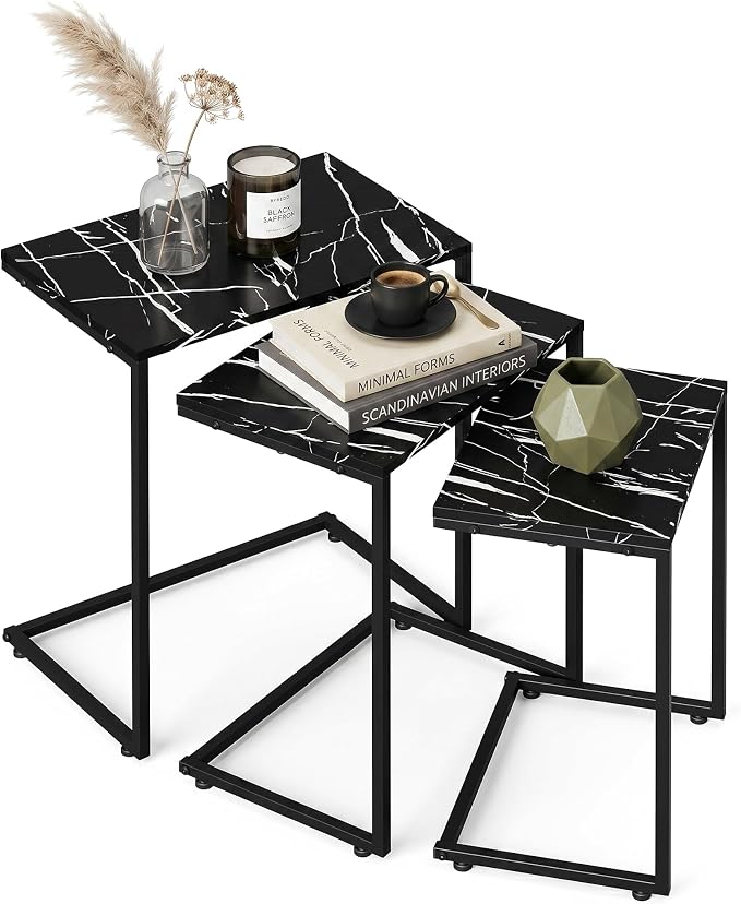 SUPER DEAL Nesting Tables Set of 3, Industrial C Shaped End Table Stackable - Image 7