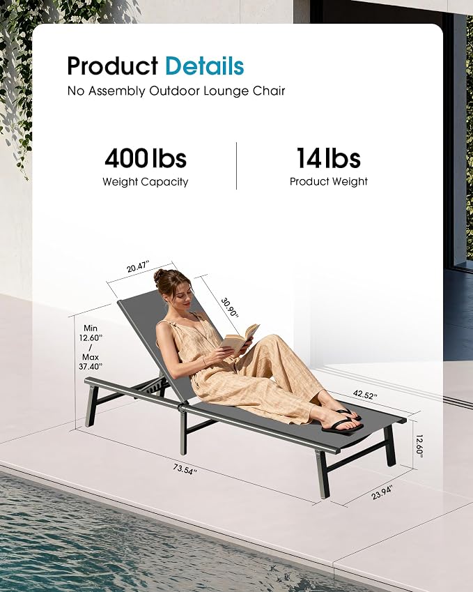Ciokea Foldable Outdoor Lounge Chair Set of 4 - Image 2