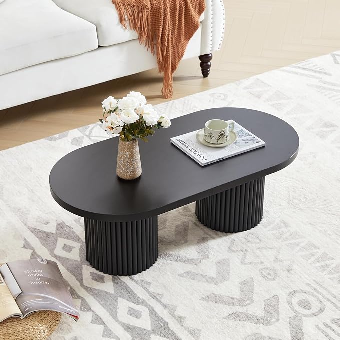 Small Fluted Coffee Table, Farmhouse Oval Wood Coffee Table Mid Century Modern - Image 8