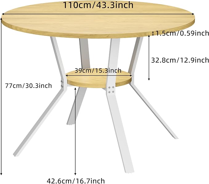 Wildhome Round Dining Table for 2-4, 43 Inch Dining Room Kitchen Table - Image 2