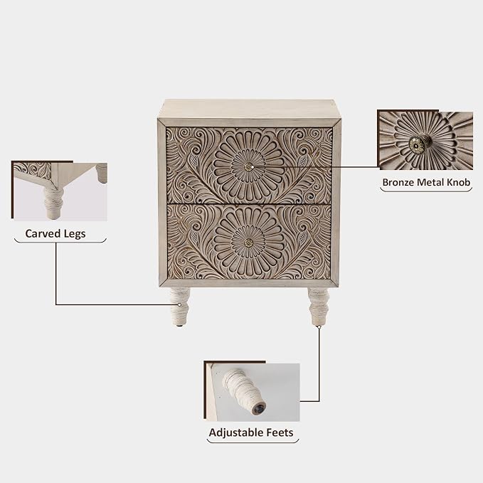 HOMPUS Fully Assembled Nightstand Set 2, 2-Drawer Farmhouse Nightstand Set of 2 - Image 8