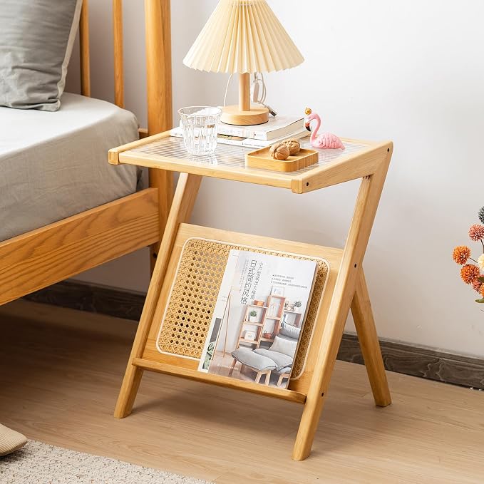 Giantex Rattan Side Table Set of 2, Boho Nightstand - Image 4