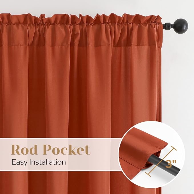 HOMEIDEAS Non-See-Through Fall Burnt Orange Privacy Sheer Kitchen Curtains - Image 4