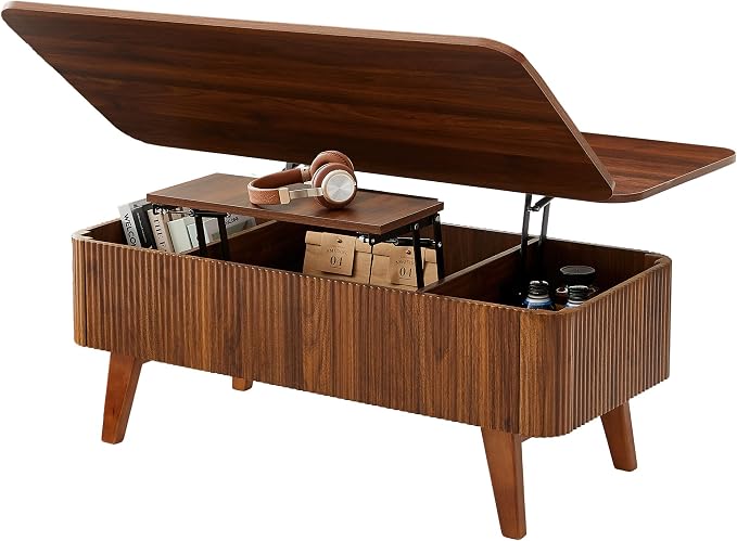 3 in 1 Lift Top Coffee Table, Fluted Convertible Coffee Tables Converts to - Image 9