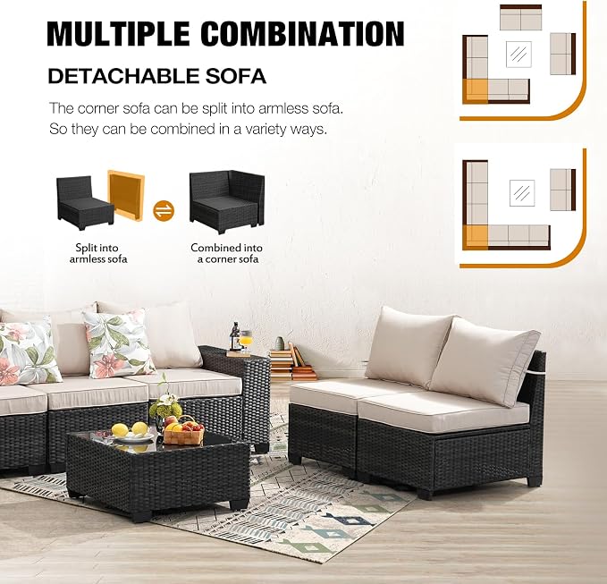 JOYURE 10 Pieces Patio Furniture Set All-Weather Outdoor Wicker Sectional - Image 6