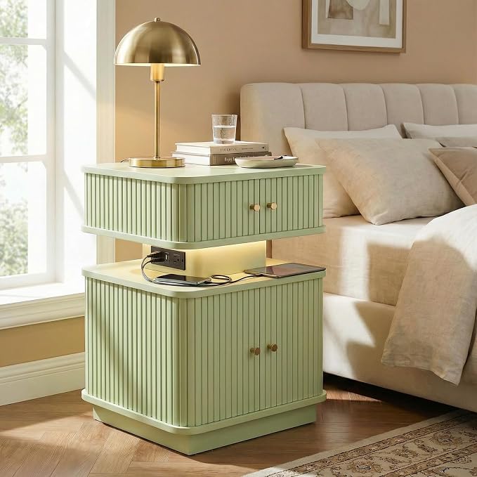 Nightstands Set of 2 with Charging Station, Modern Night Stands Set 2 with - Image 3