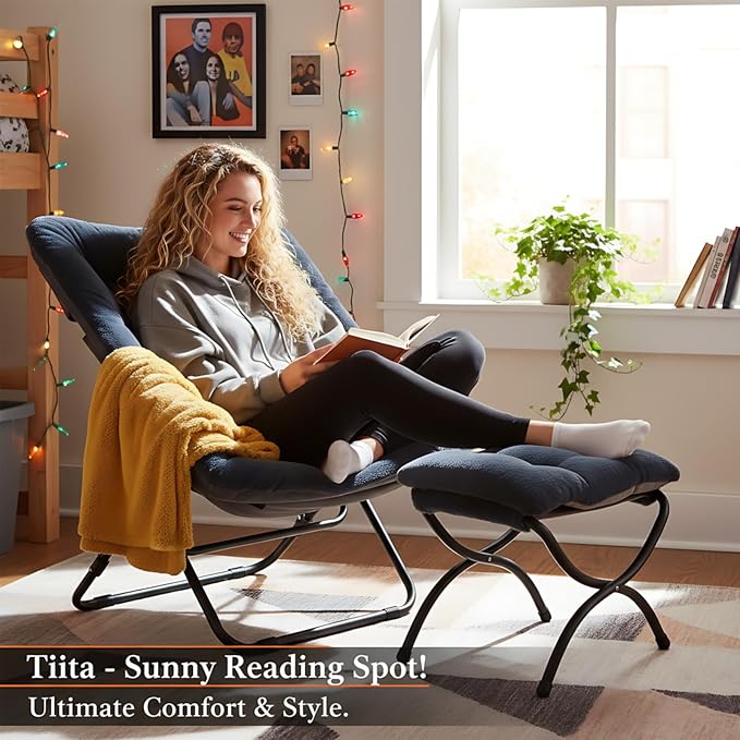 Tiita Folded Chair with Ottoman, Soft Faux Fur Oversized Folding Accent Chair - Image 7