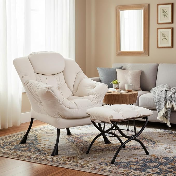 Welnow Lazy Chair with Ottoman, Modern Accent Chair with Armrests and a Side - Image 10
