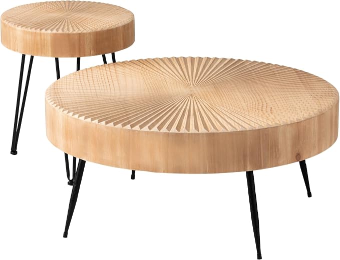COZAYH 2-Piece Round Nesting Coffee Table Set, Natural Wood Top by COZAYH