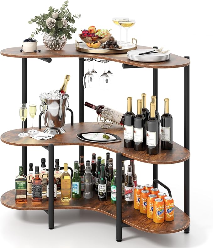 Giantex 3-Tier Bar Table, Corner Bar Cabinet, Liquor Home Bar Unit by Giantex