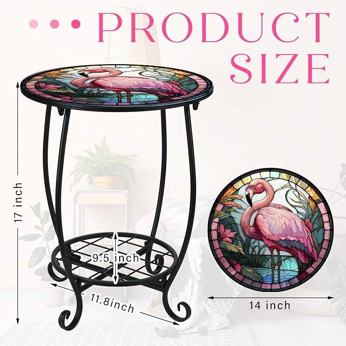Cinnvoice Outdoor Side Table Round Small Mosaic Patio Accent Indoor End Plant - Image 3