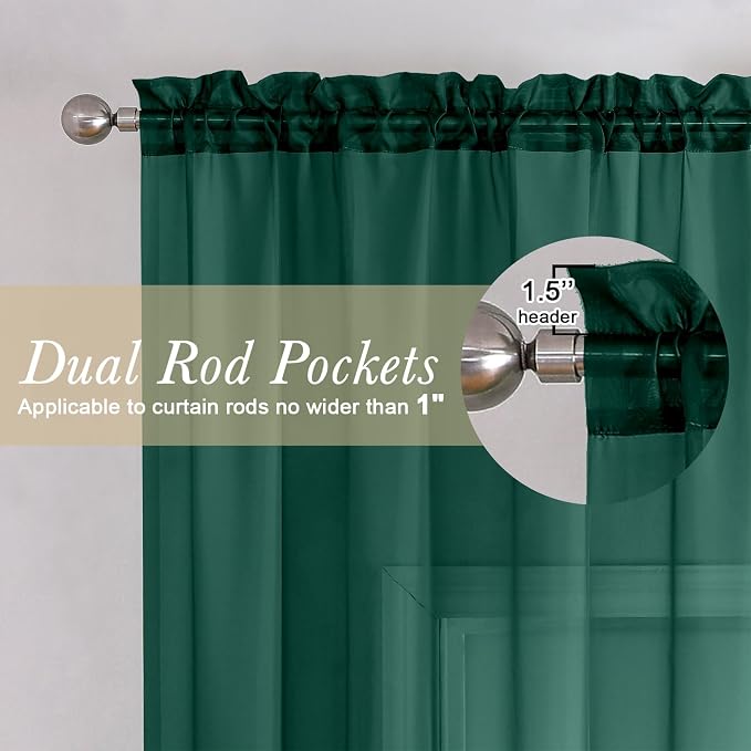 Lecloud Hunter Green Sheer Curtains 90 Inches Long 2 Panels, Airy Voile Solid - Image 5