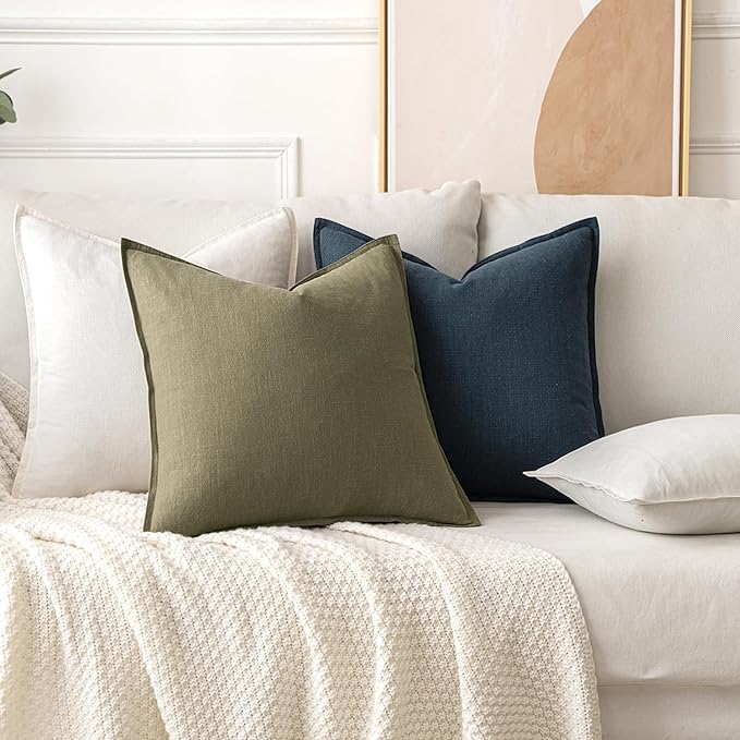 MIULEE Decorative Linen Euro Sham Pillow Covers 24x24 Navy Blue ​Boho - Image 4