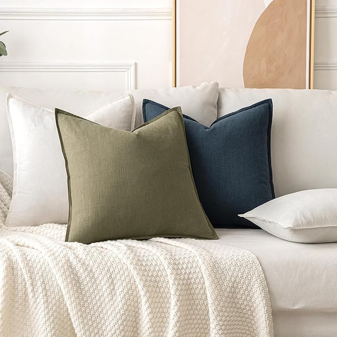 MIULEE Decorative Linen Pillow Covers 16x16 Inch Navy Blue ​Boho Farmhouse​ - Image 4
