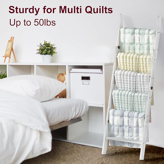 Honest Blanket Ladders for The Living Room, 6-Tier Blanket Holder, Wall-Leaning - Image 4