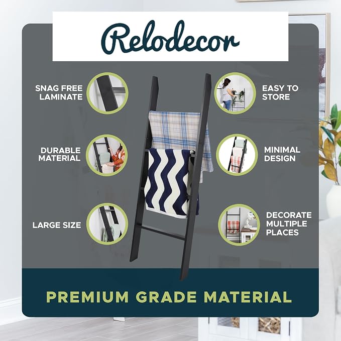 Blanket Ladder for Living Room and Bedroom, 4ft 4-Tier Wall Leaning Laminate - Image 4